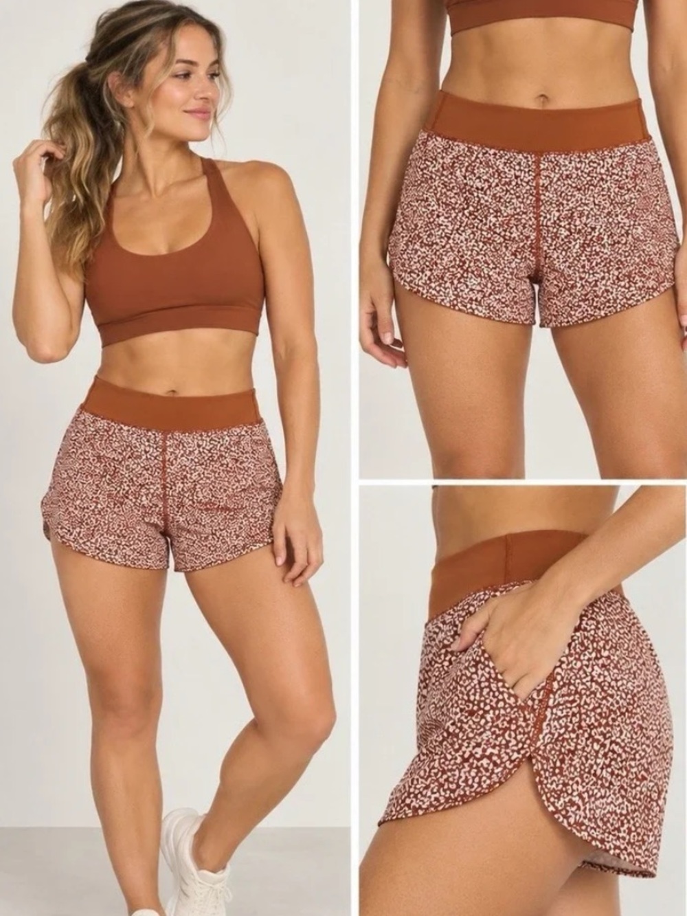 Athleta | Women’s Rust/Cream Run With It 3.5” Cheetah Print Running Shorts Sz XL